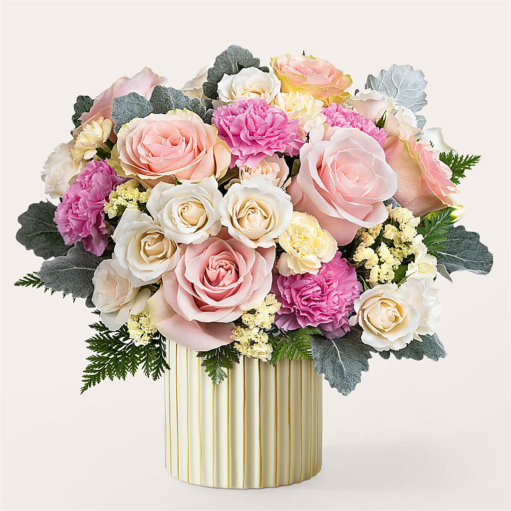 Blissful Moments Bouquet with Ivory Vase – VICKIE'S FLOWERS, Cypress CA