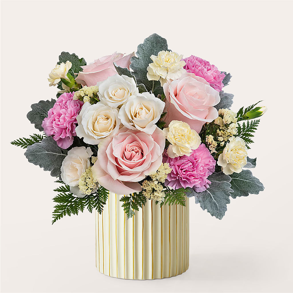 Blissful Moments Bouquet with Ivory Vase – VICKIE'S FLOWERS, Cypress CA