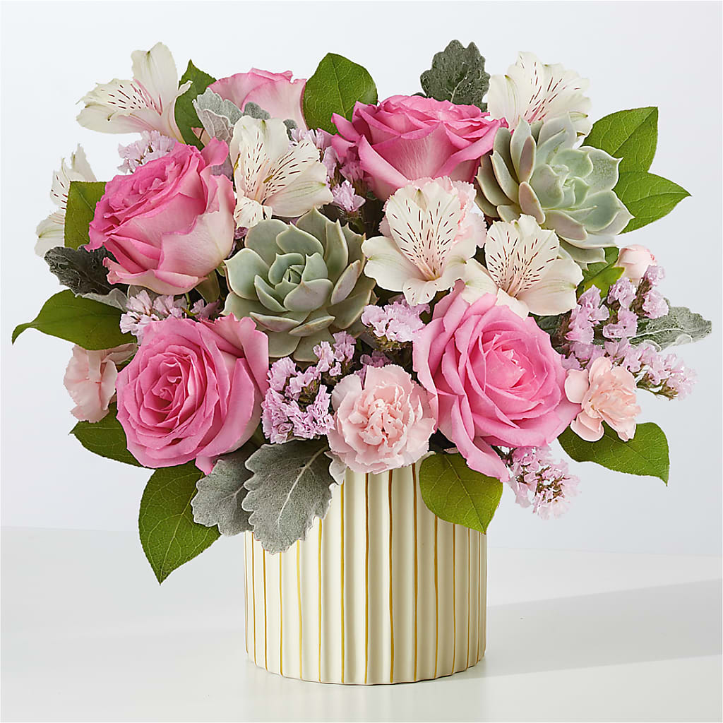 Dusty Rose Bouquet with Ivory Vase – VICKIE'S FLOWERS, Cypress CA