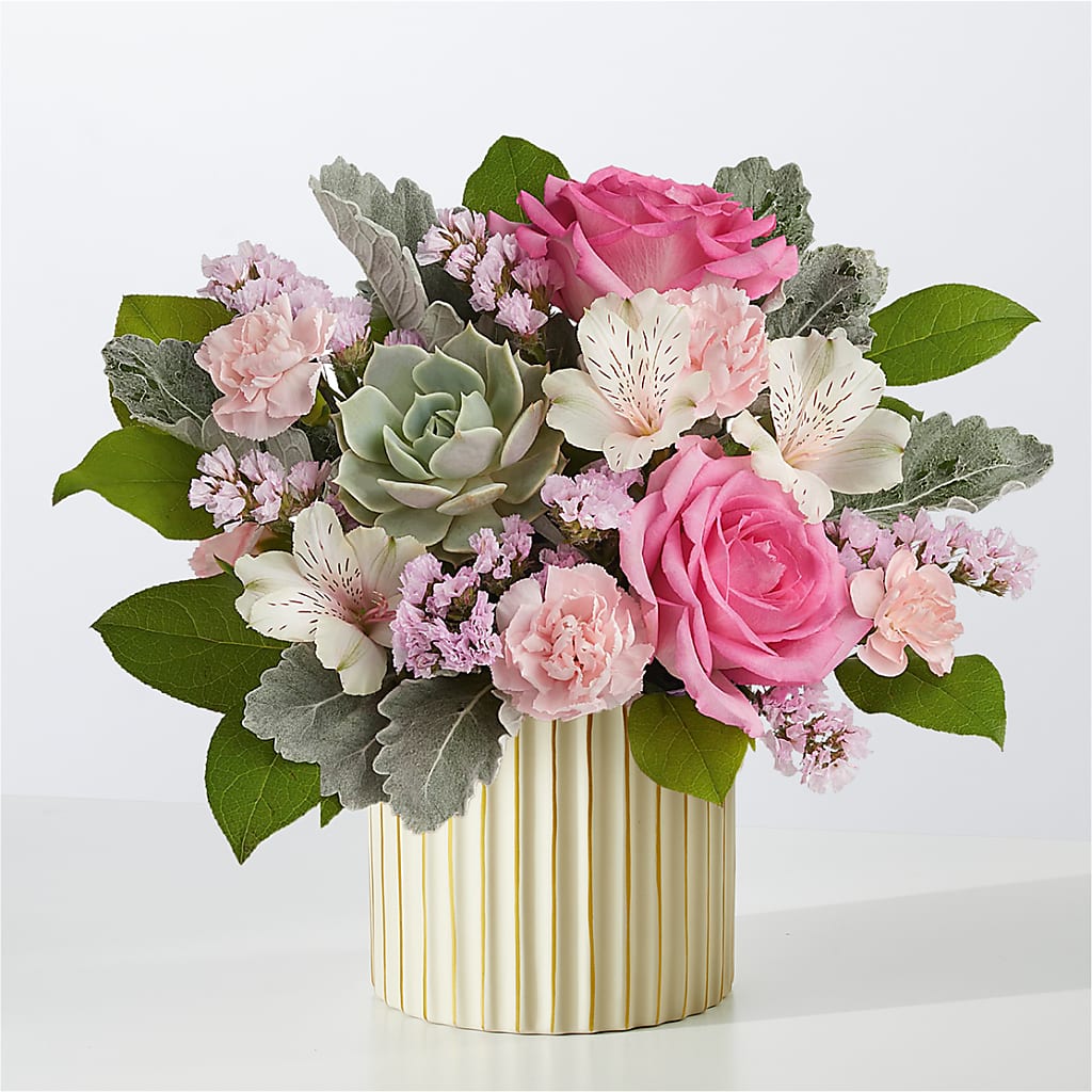 Dusty Rose Bouquet with Ivory Vase – VICKIE'S FLOWERS, Cypress CA