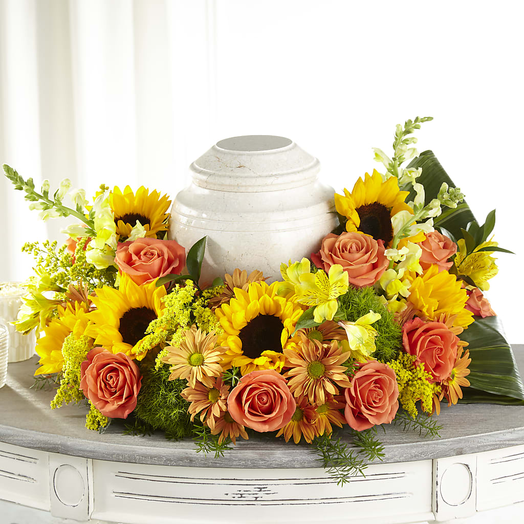 Faithful Sunflower Cremation Adornment – VICKIE'S FLOWERS, Cypress CA