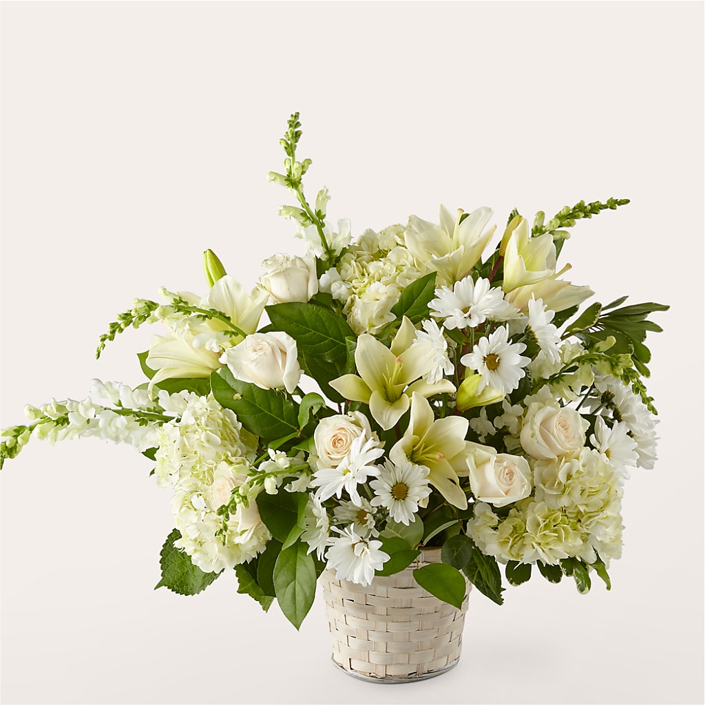 Ivory Elegance Floral Basket – VICKIE'S FLOWERS, Cypress CA
