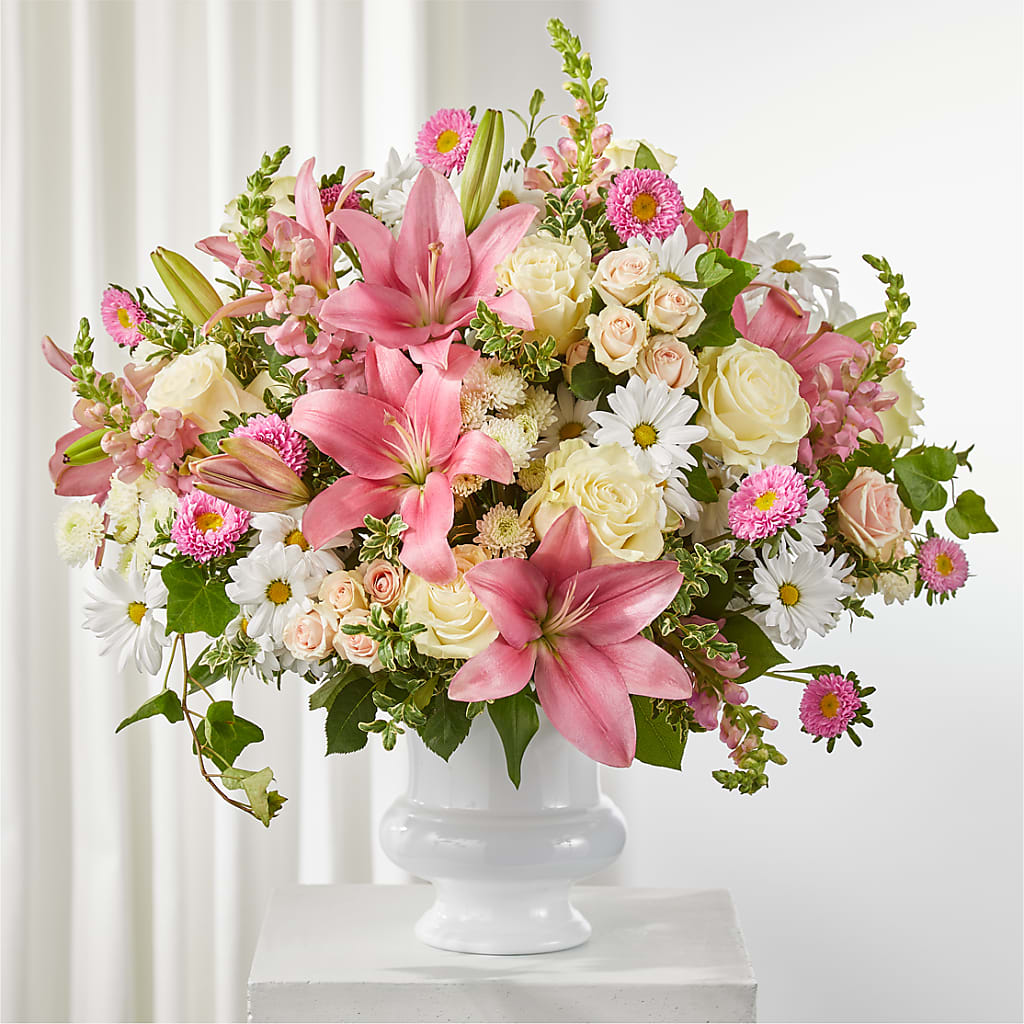 Empathetic Blooms Urn Arrangement – VICKIE'S FLOWERS, Cypress CA
