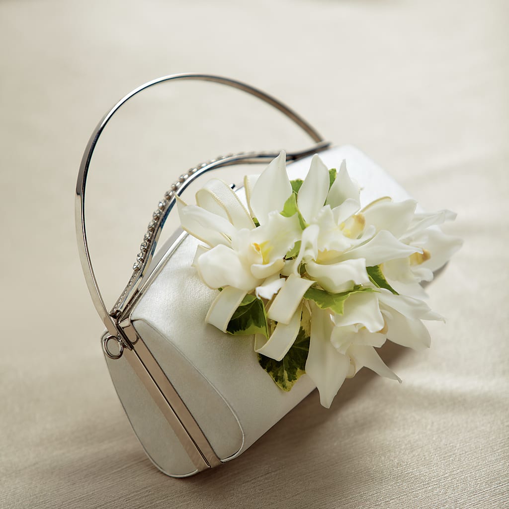 White Purse Decor – VICKIE'S FLOWERS, Cypress CA