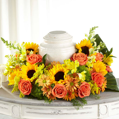 Faithful Sunflower Cremation Adornment – VICKIE'S FLOWERS, Cypress CA