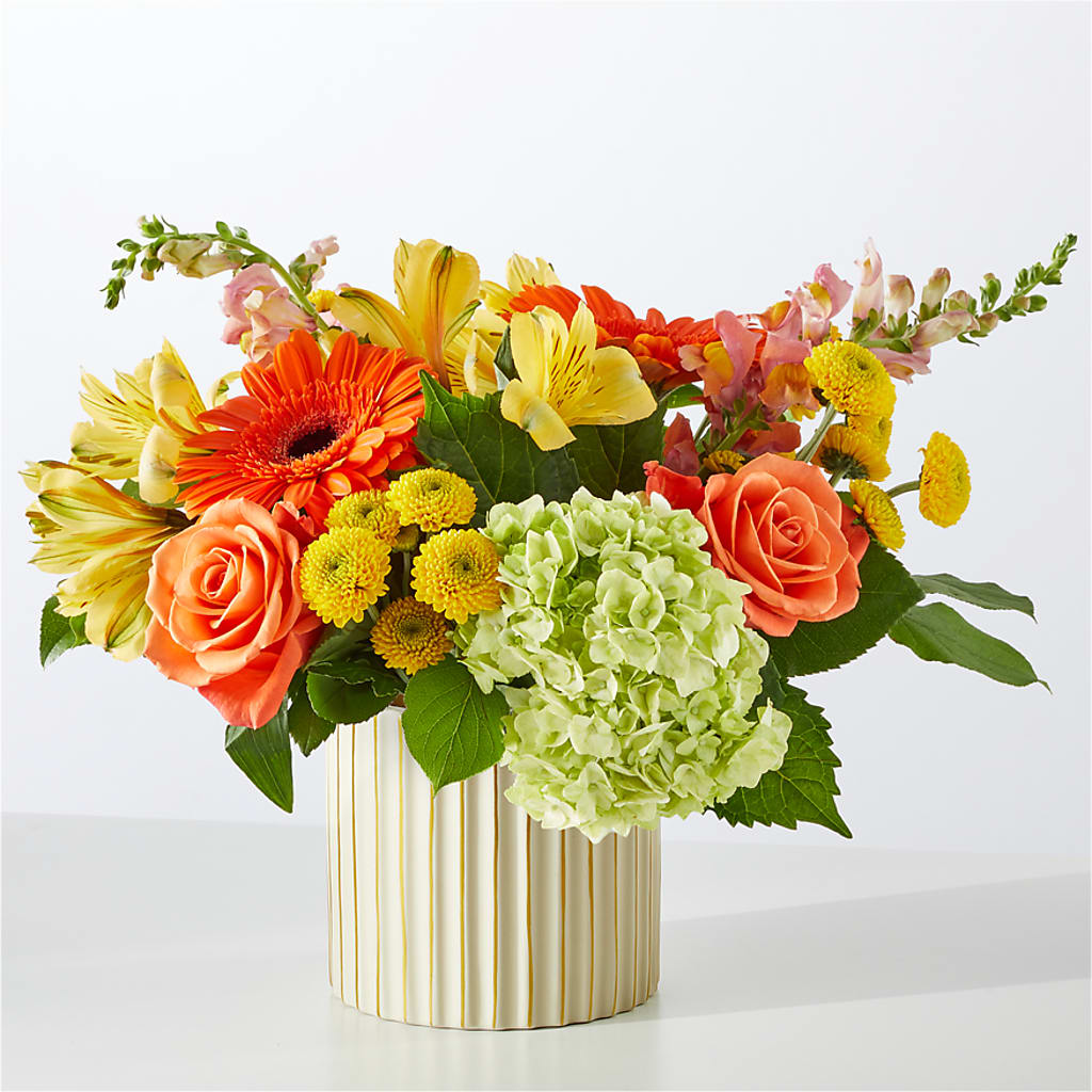 Autumn Sunshine Bouquet with Ivory Vase – VICKIE'S FLOWERS, Cypress CA