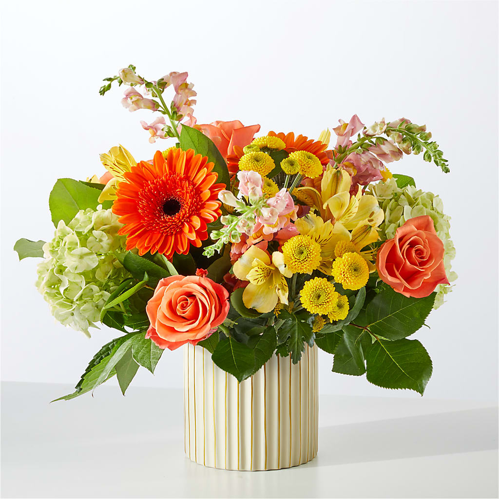 Autumn Sunshine Bouquet with Ivory Vase – VICKIE'S FLOWERS, Cypress CA