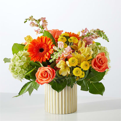 Autumn Sunshine Bouquet with Ivory Vase – VICKIE'S FLOWERS, Cypress CA