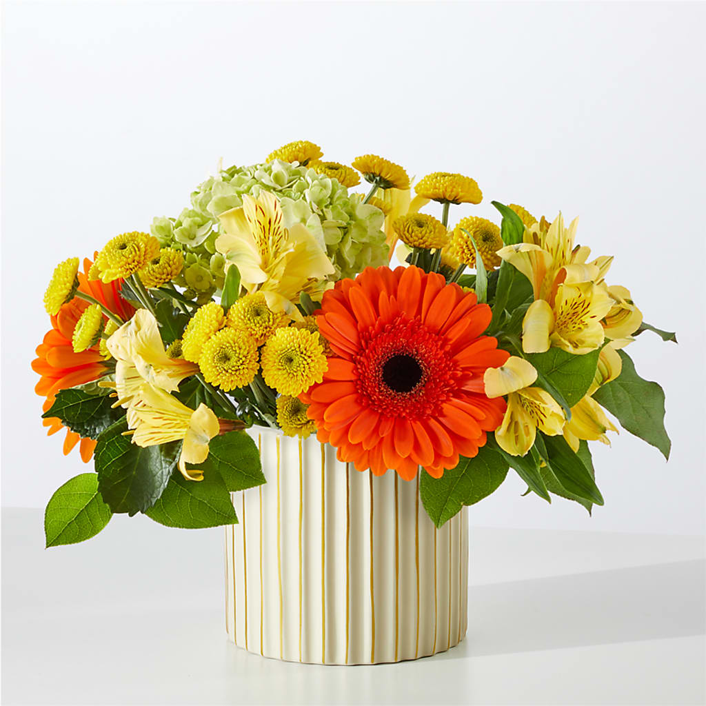 Autumn Sunshine Bouquet with Ivory Vase – VICKIE'S FLOWERS, Cypress CA