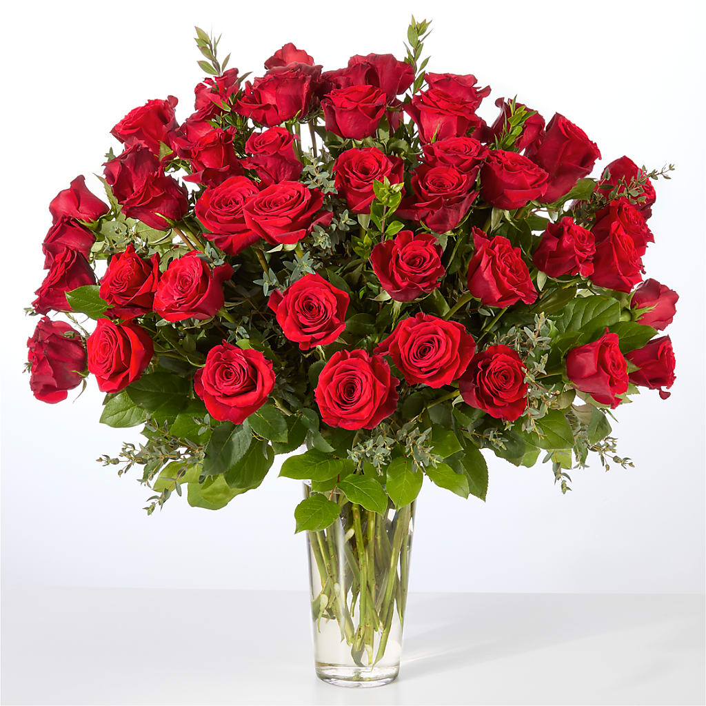 Forever Yours Fifty Stem Red Rose Bouquet – VICKIE'S FLOWERS, Cypress CA